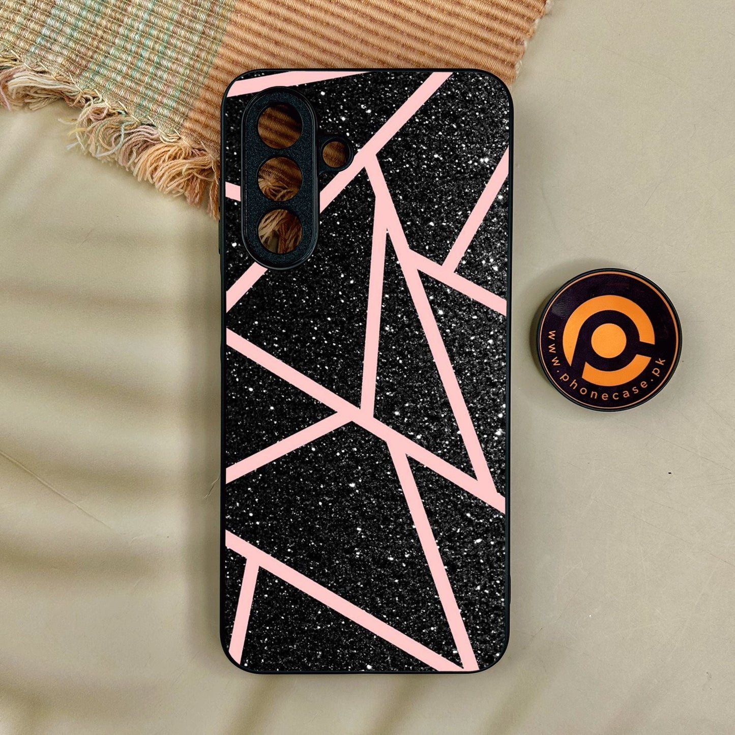 Samsung Galaxy A17 - Black Sparkle Glitter With Rosegold - Premium Metal Printed Soft Bumper Shock Proof Case