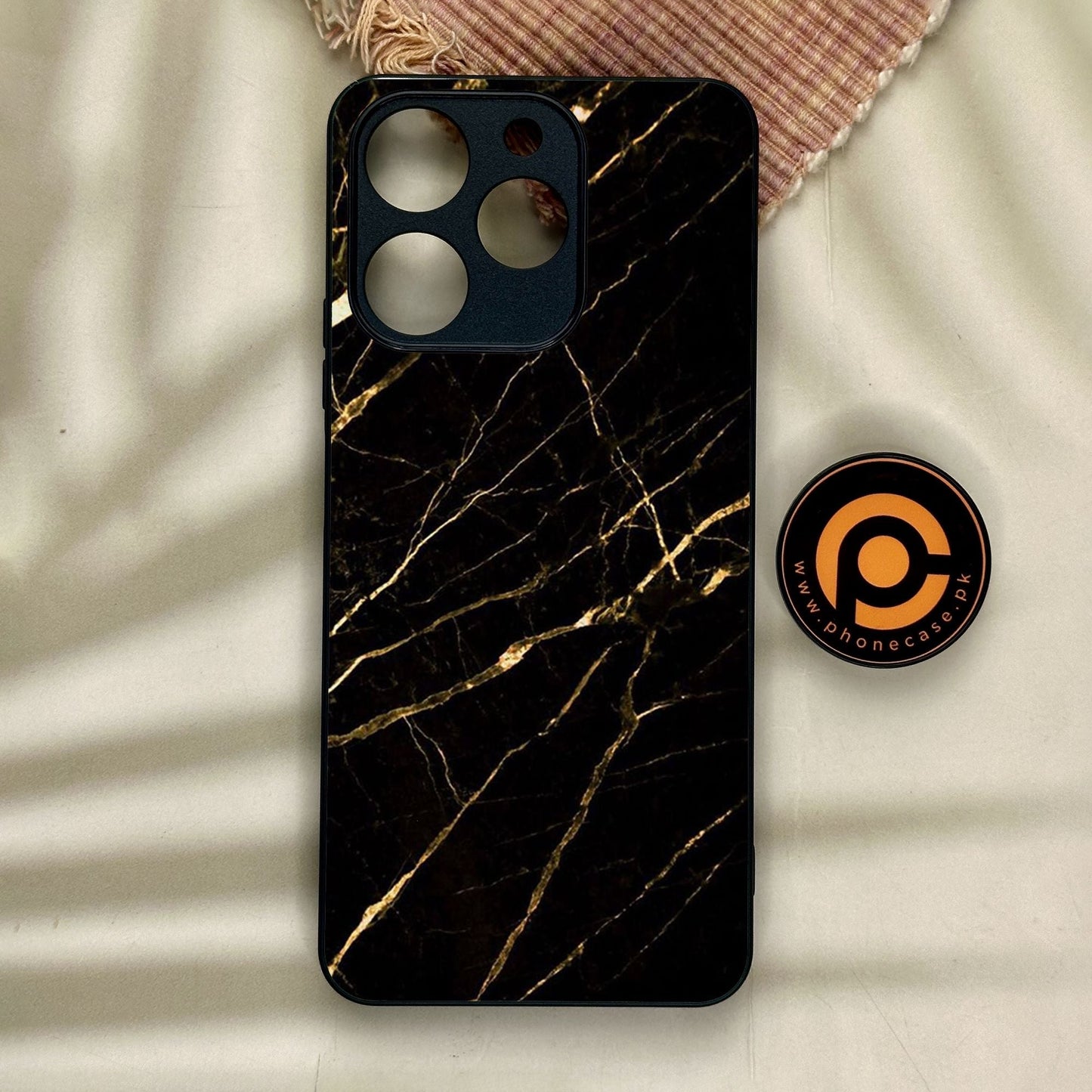 Realme Note 70 - Black Marble Design 7 - Premium Metal Printed Soft Bumper Shock Proof Case