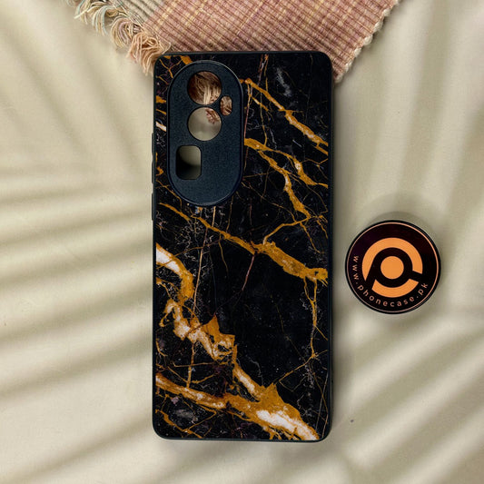 Oppo Reno 10 Pro Plus - Golden Black Marble - Premium Metal Printed Soft Bumper Shock Proof Case