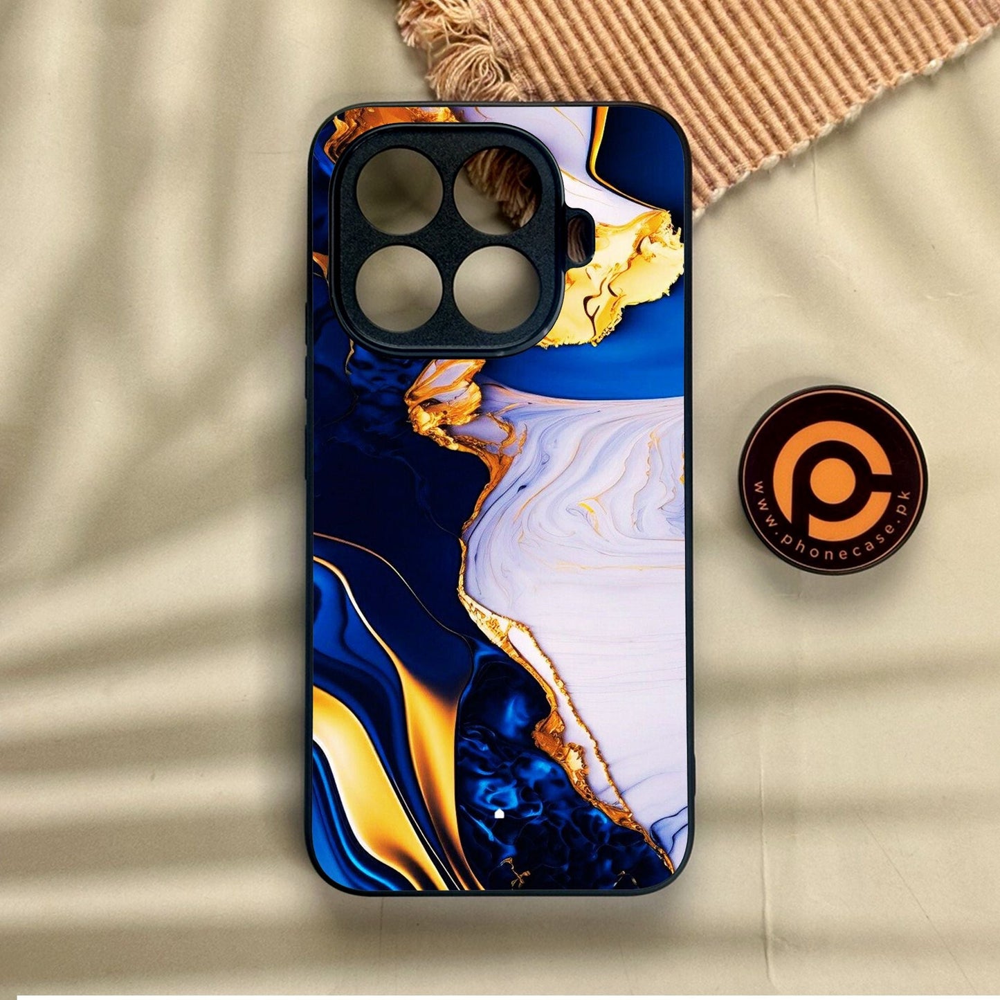 Xiaomi 15T Pro - Blue Golden Marble - Premium Metal Printed Soft Bumper Shock Proof Case