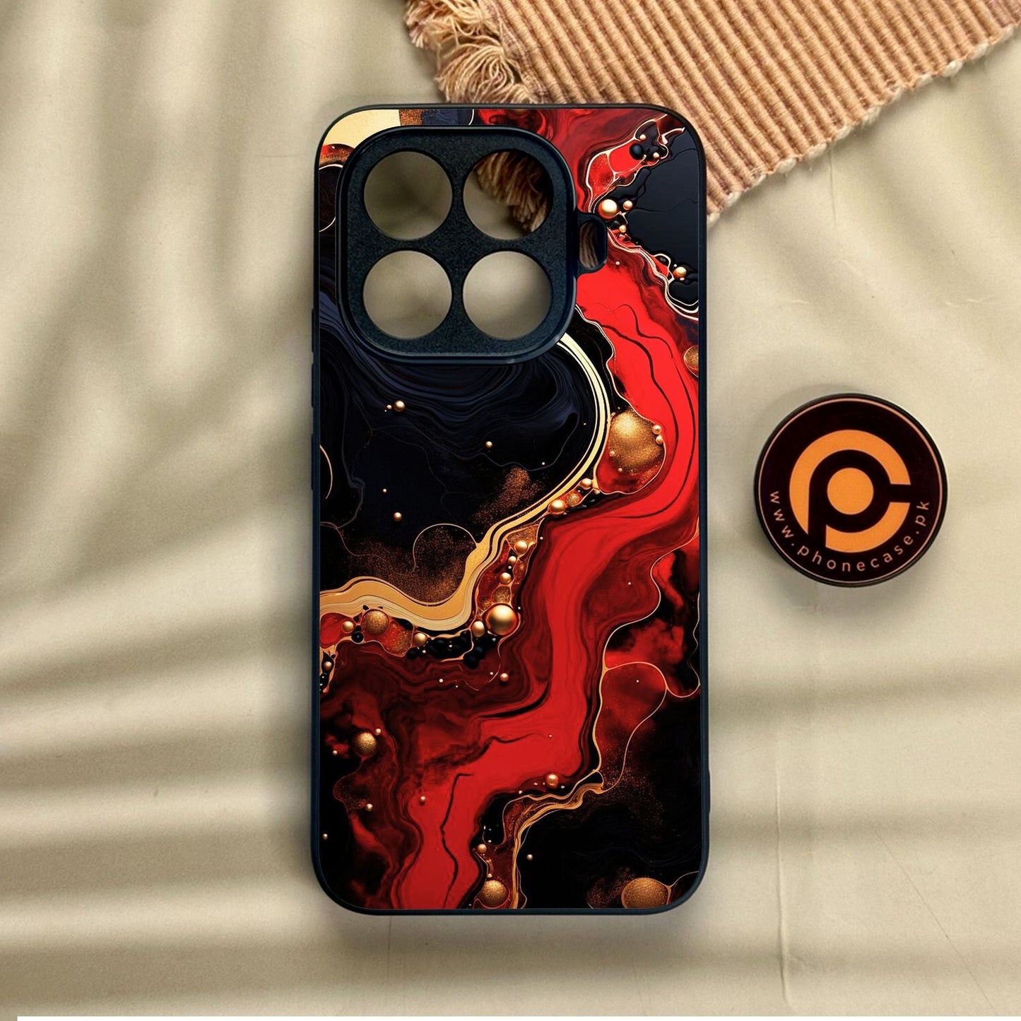 Xiaomi 15T Pro - Red Gold Marble - Premium Metal Printed Soft Bumper Shock Proof Case