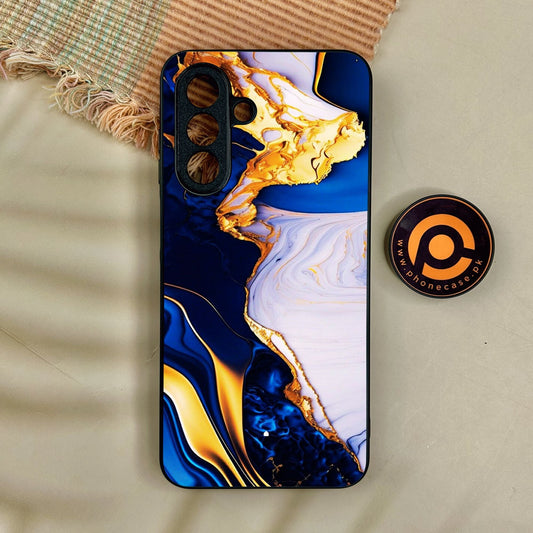 Samsung Galaxy A17 - Blue Golden Marble - Premium Metal Printed Soft Bumper Shock Proof Case
