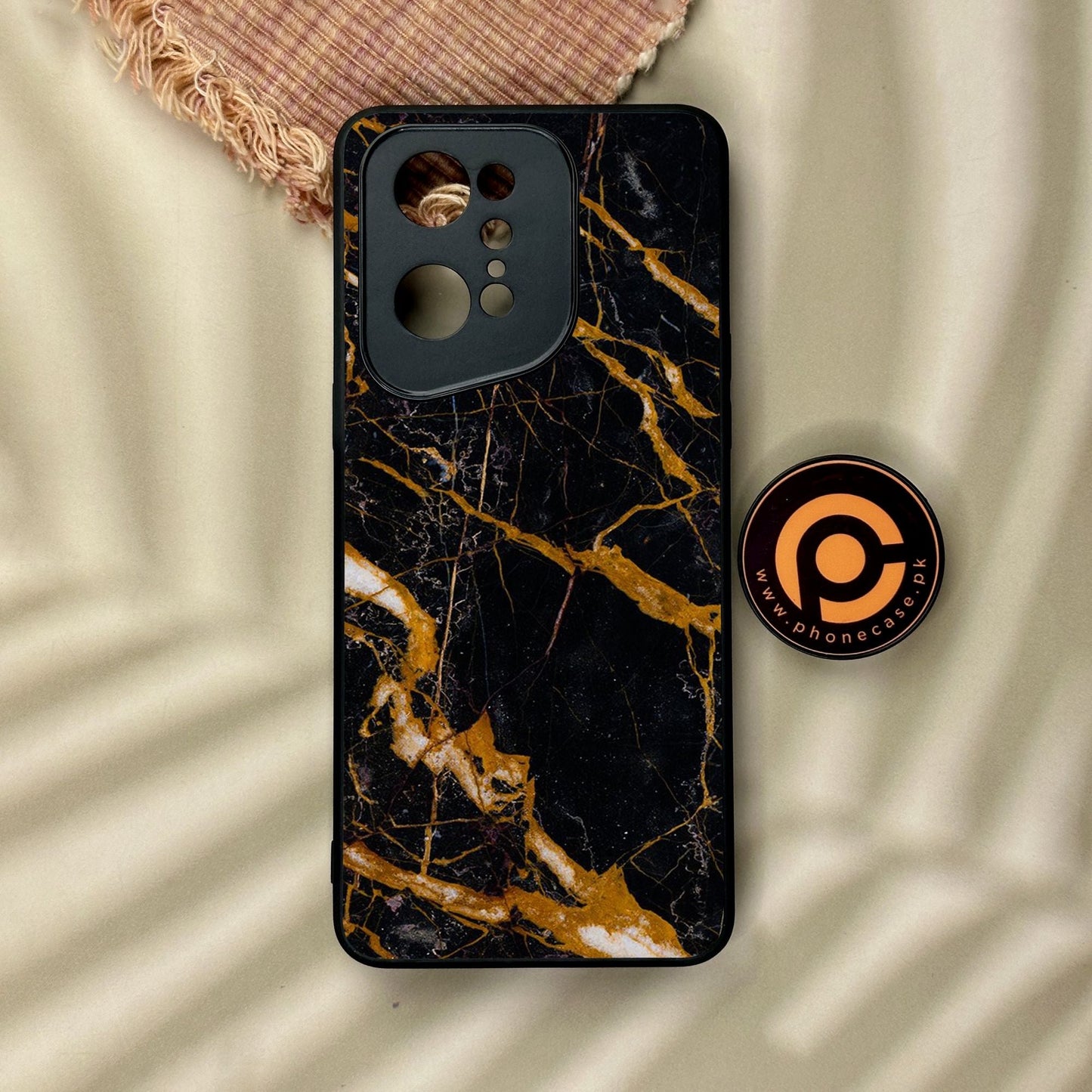Oppo Find X5 Pro - Golden Black Marble - Premium Metal Printed Soft Bumper Shock Proof Case