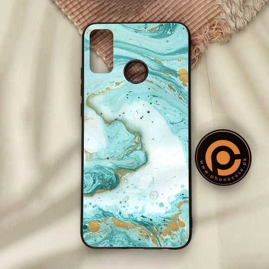 Honor 9X Lite - Aqua Blue Marble Design - Premium Metal Printed Soft Bumper Shock Proof Case