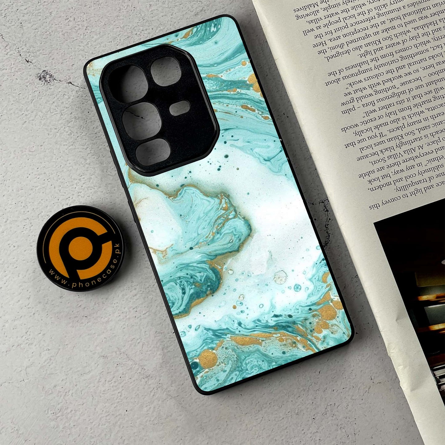 Infinix Note 50 - Aqua Blue Marble Design - Premium Metal Printed Soft Bumper Shockproof Case CS-38414