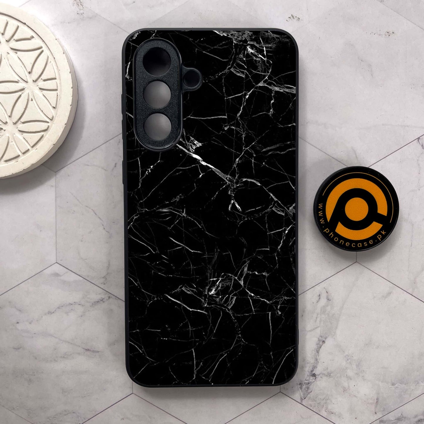 Samsung Galaxy A56 5G -  Black Marble Design 1  - Premium Metal Printed soft Bumper shock Proof Case CS-38041