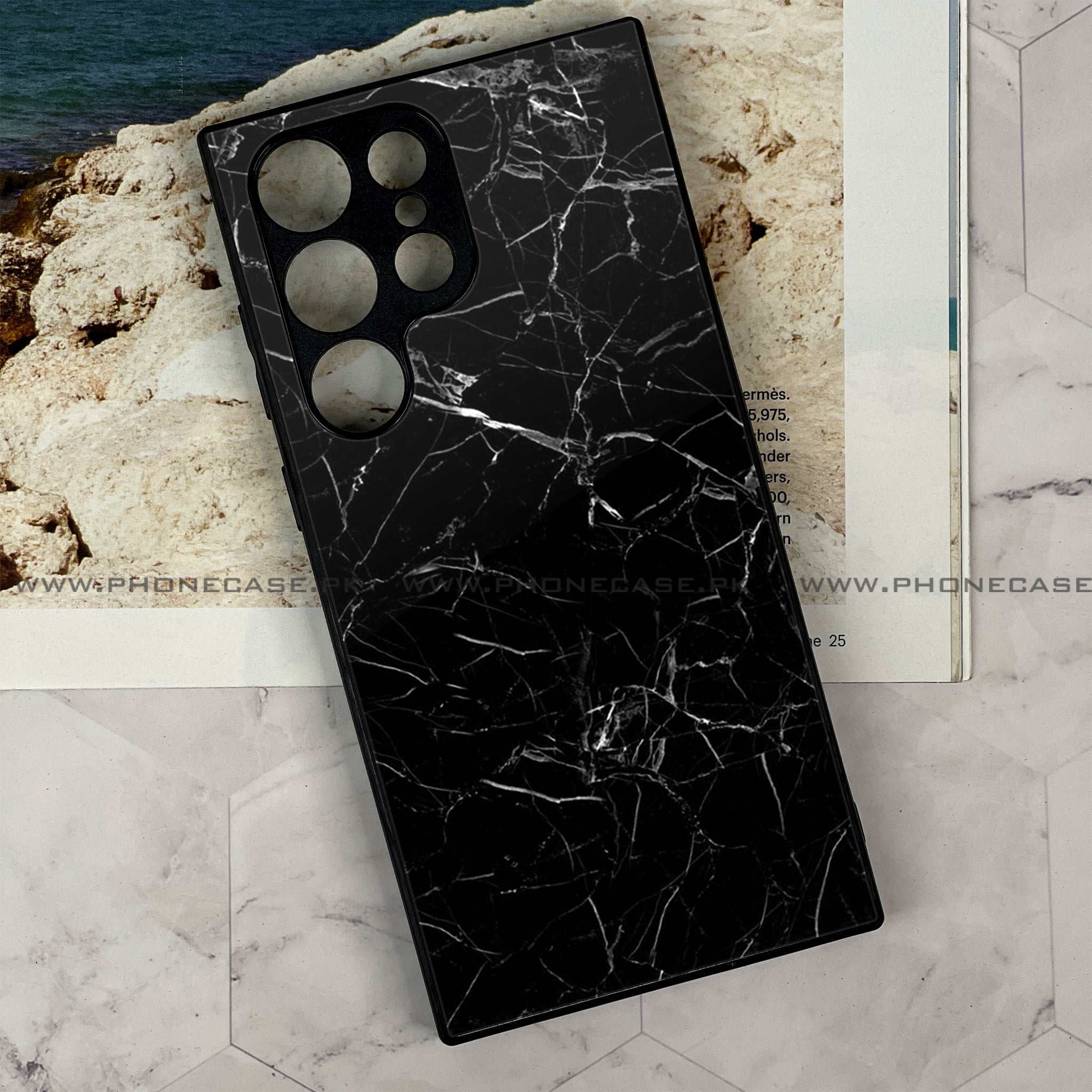 Samsung Galaxy S22 Ultra - Black Marble Design 1  - Premium Metal Printed soft Bumper shock Proof Case  CS-39056 CS-39057