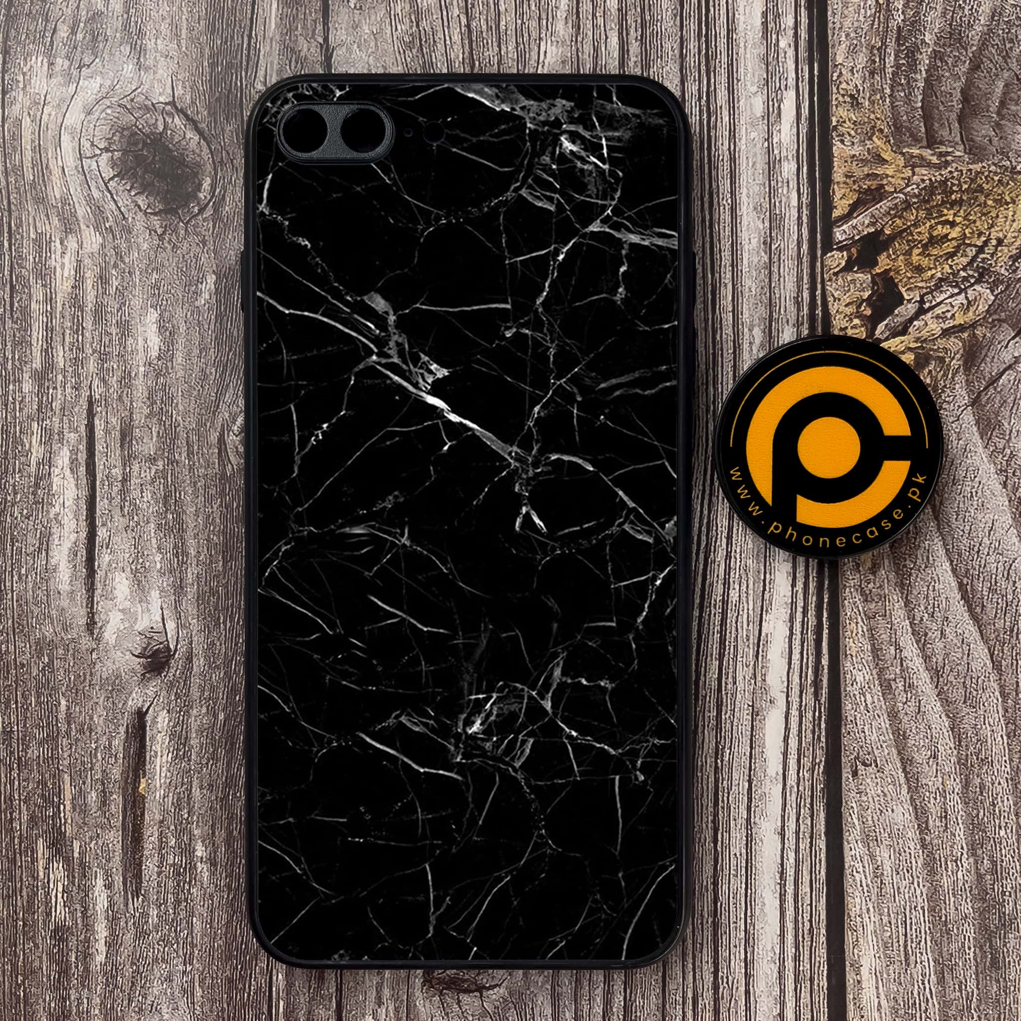 iPhone 7 Plus - Black Marble Series - Premium Metal Printed soft Bumper shock Proof Case