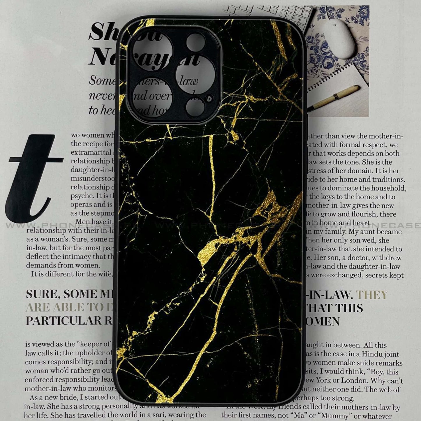 iPhone 14 Pro - Black Marble Design 3  - Premium Metal Printed soft Bumper shock Proof Case CS-38489
