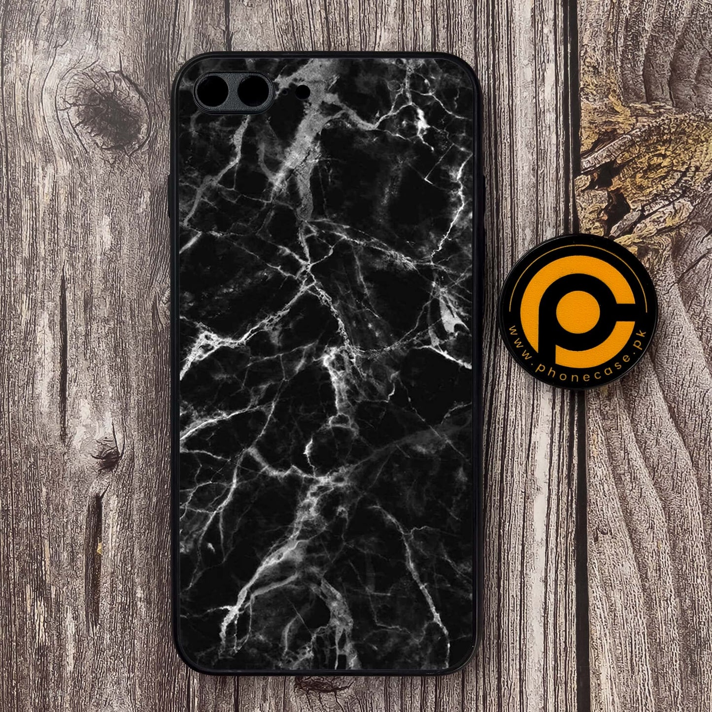 iPhone 7 Plus - Black Marble Series - Premium Metal Printed soft Bumper shock Proof Case