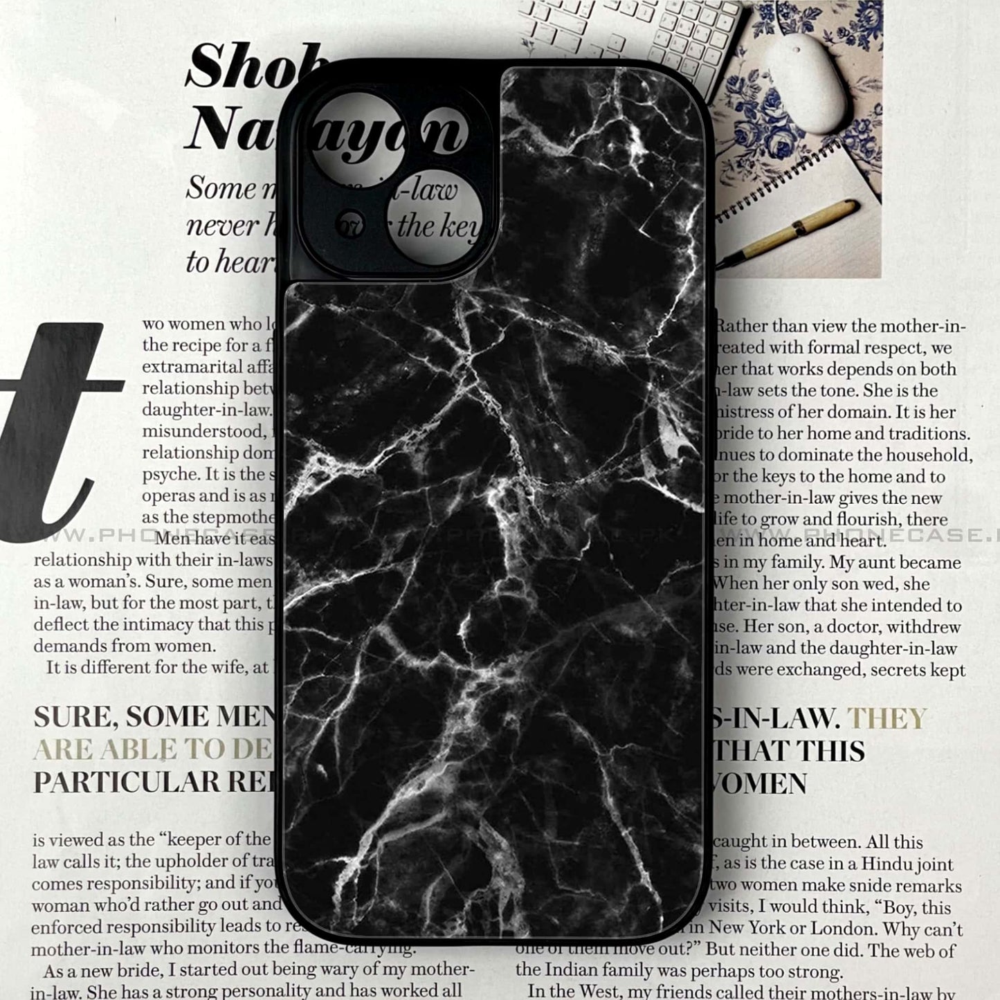 iPhone 13 - Black Marble Design 4 - Premium Metal Printed soft Bumper shock Proof Case  CS-37846