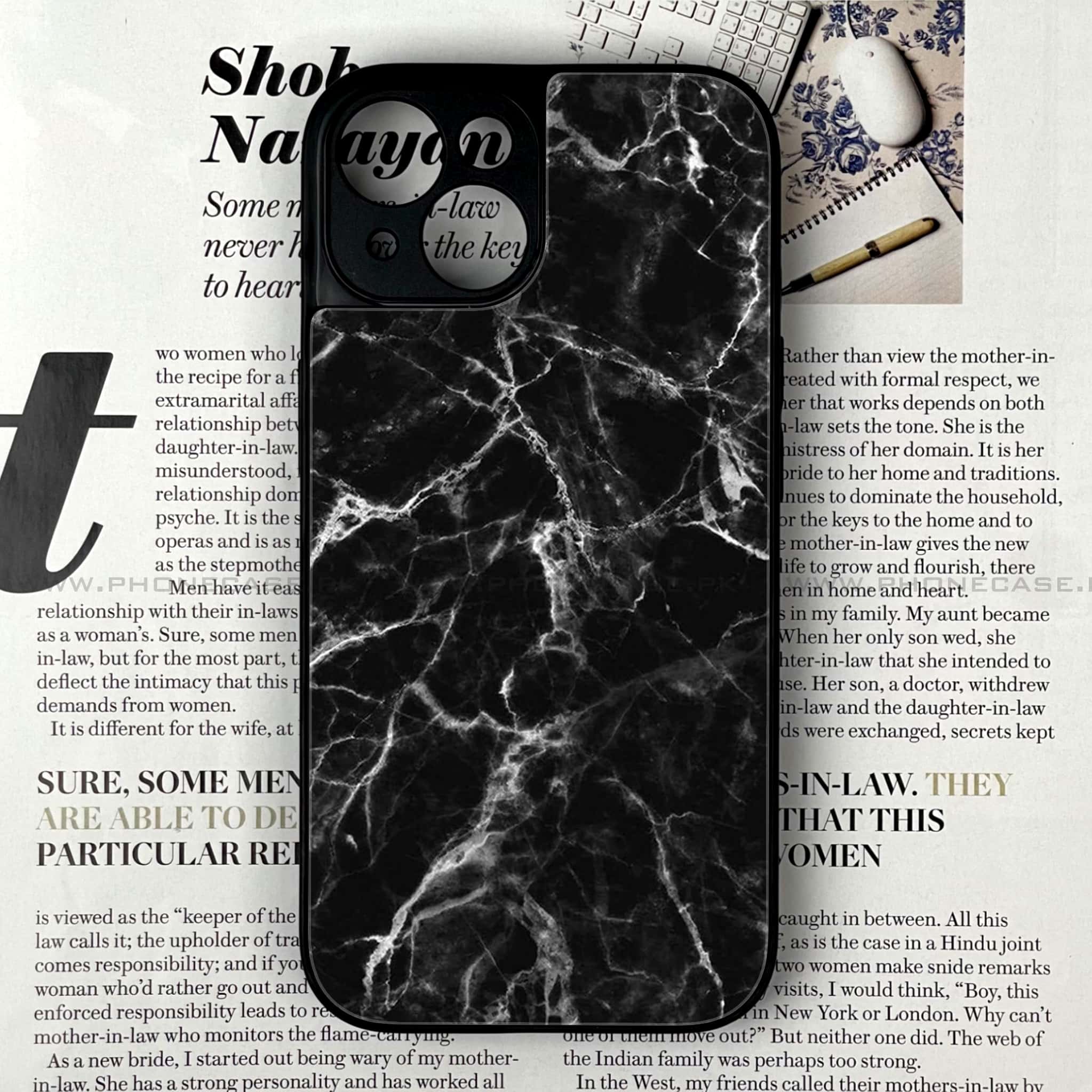 iPhone 13 - Black Marble Design 4 - Premium Metal Printed soft Bumper shock Proof Case  CS-37846