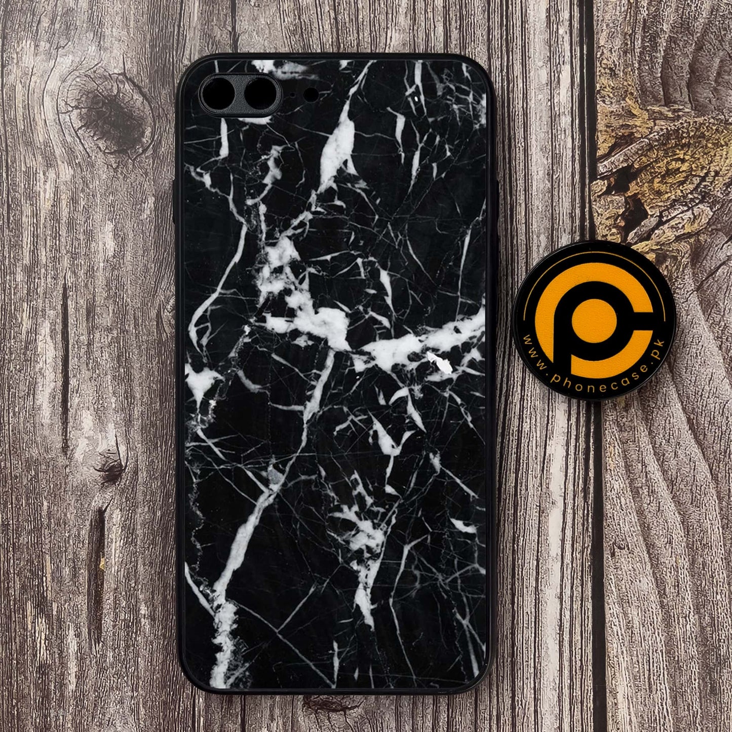 iPhone 7 Plus - Black Marble Series - Premium Metal Printed soft Bumper shock Proof Case