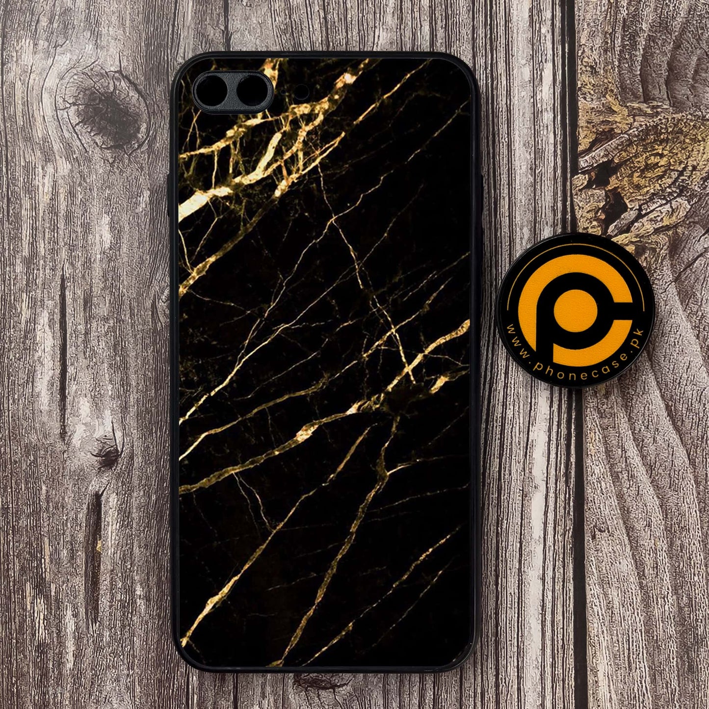iPhone 7 Plus - Black Marble Series - Premium Metal Printed soft Bumper shock Proof Case