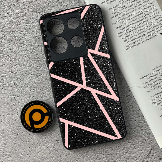 Infinix Note 30 - Black Sparkle Glitter With RoseGold Lines - Premium Printed Glass soft Bumper shock Proof Case CS-37308