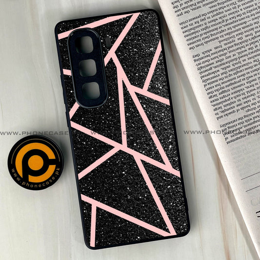 Infinix Hot 50 Pro Plus - Black Sparkle Glitter With RoseGold Lines - Premium Metal Printed soft Bumper shock Proof Case  CS-38710