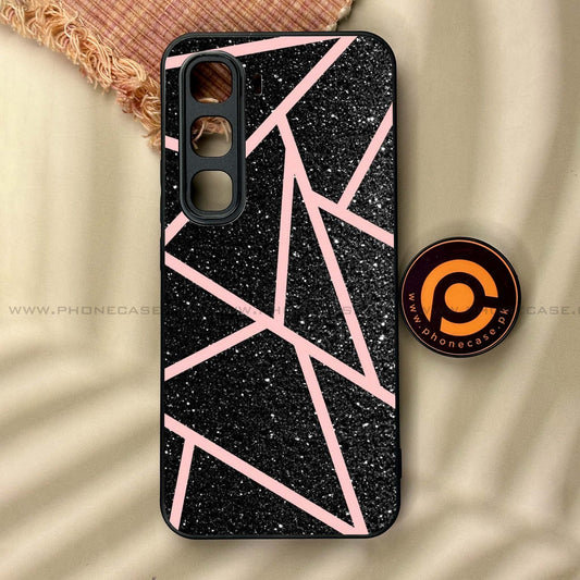 Infinix Hot 60 Pro - Black Sparkle Glitter With RoseGold Lines - Premium Metal Printed soft Bumper shock Proof Case CS-37721