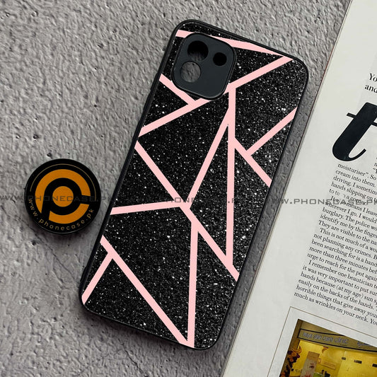 Samsung Galaxy A03 - Black Sparkle Glitter With RoseGold Lines -  Premium Printed Metal soft Bumper shock Proof Case CS-39195