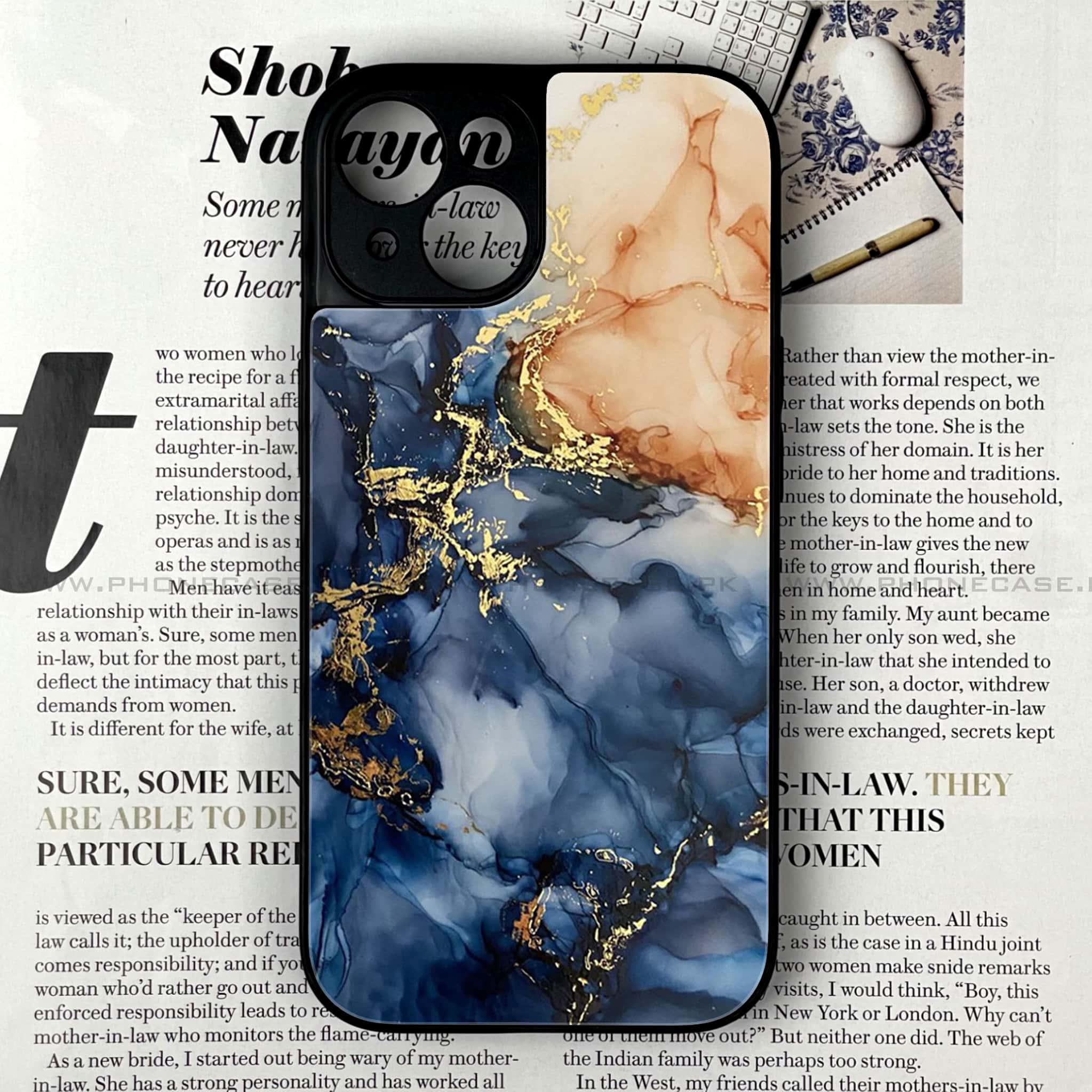 iPhone 14 - Blue Marble Design 9 - Premium Metal Printed soft Bumper shock Proof Case CS-37225