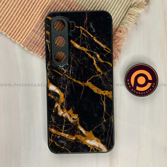 Infinix Hot 60i - Golden Black Marble - Premium Metal Printed soft Bumper shock Proof Case CS-38372