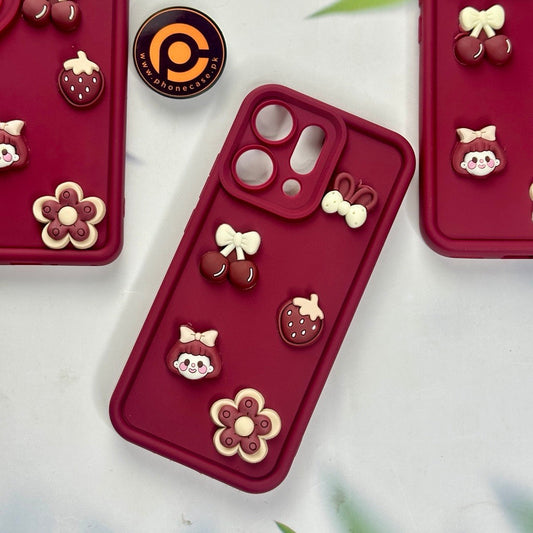 Oppo Reno 14 5G - Cute 3D Cherry Flower Icons Silicon Case