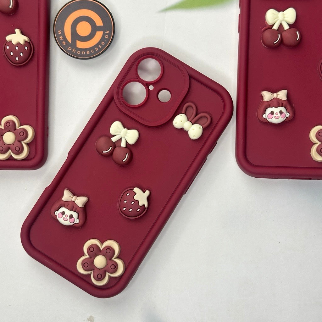 iPhone 17 - Cute 3D Cherry Flower Icons Silicon Case