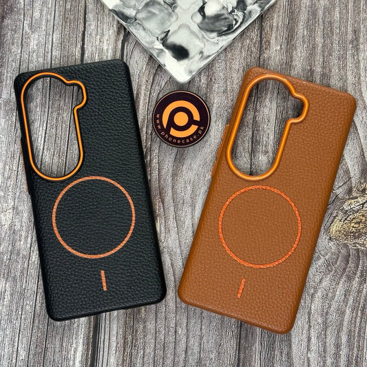 Vivo V40e - Branded Leather Texture MagSafe Compatible Anti-Slip Soft Case