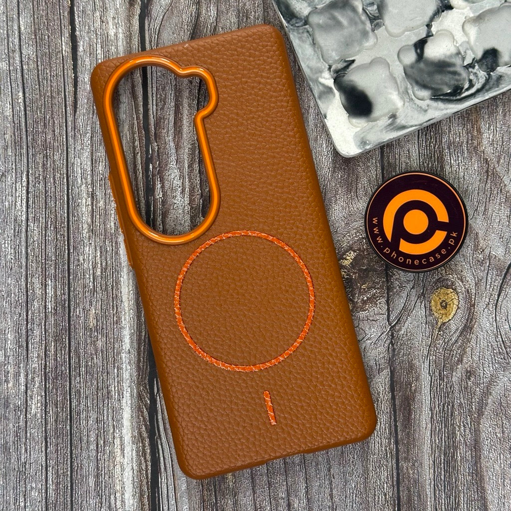 Vivo V40e - Branded Leather Texture MagSafe Compatible Anti-Slip Soft Case