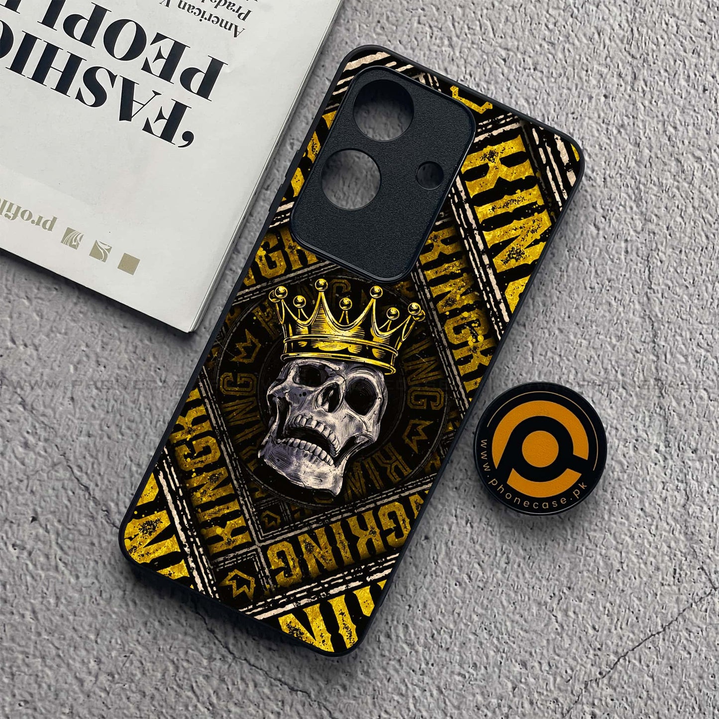Realme Note 60x - King Skull Golden - Premium Metal  Printed soft Bumper shock Proof Case CS-39139