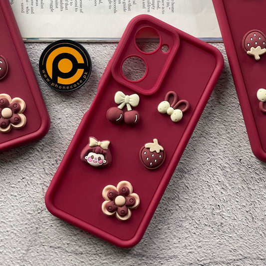 Vivo Y03 / Y18 / Y03T Cute 3D Cherry Flower Icons Silicon Case
