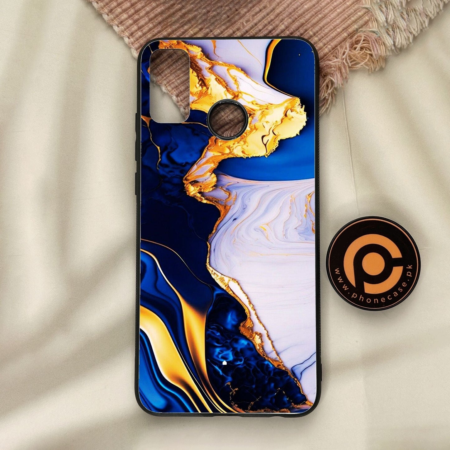 Honor 9X Lite - Blue Golden Marble - Premium Metal Printed Soft Bumper Shock Proof Case