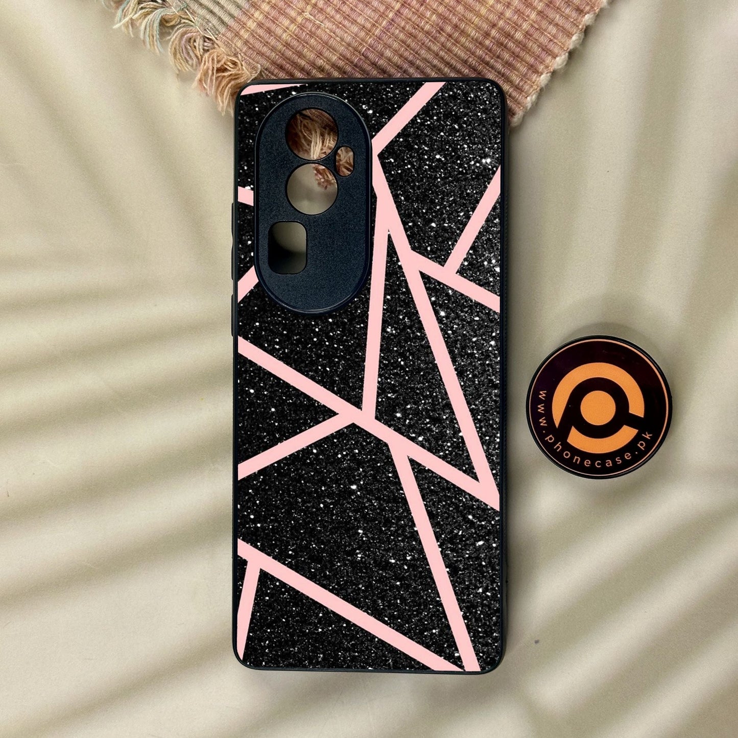 Oppo Reno 10 Pro Plus - Black Sparkle Glitter With Rosegold - Premium Metal Printed Soft Bumper Shock Proof Case