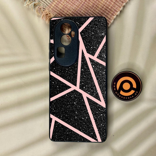 Oppo Reno 10 Pro Plus - Black Sparkle Glitter With Rosegold - Premium Metal Printed Soft Bumper Shock Proof Case