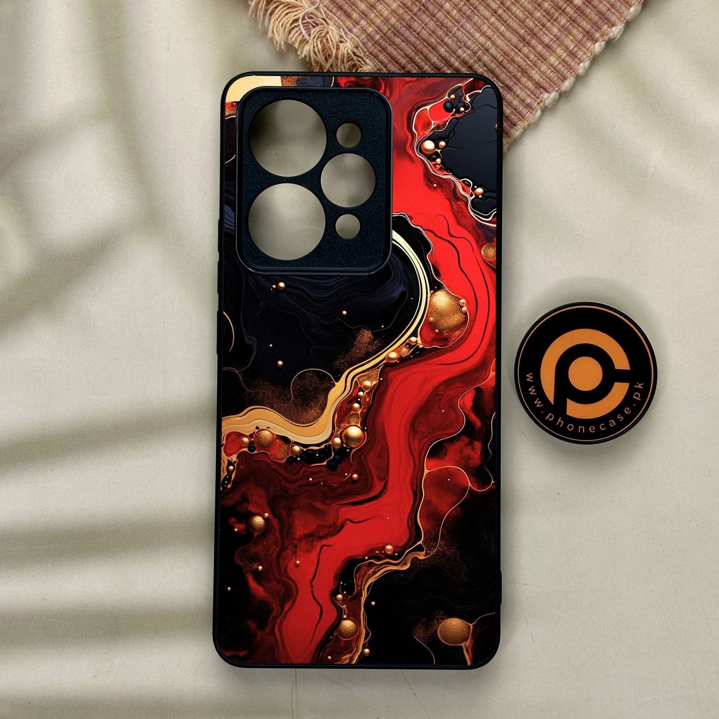 Realme 15 - Red Gold Marble - Premium Metal Printed Soft Bumper Shock Proof Case
