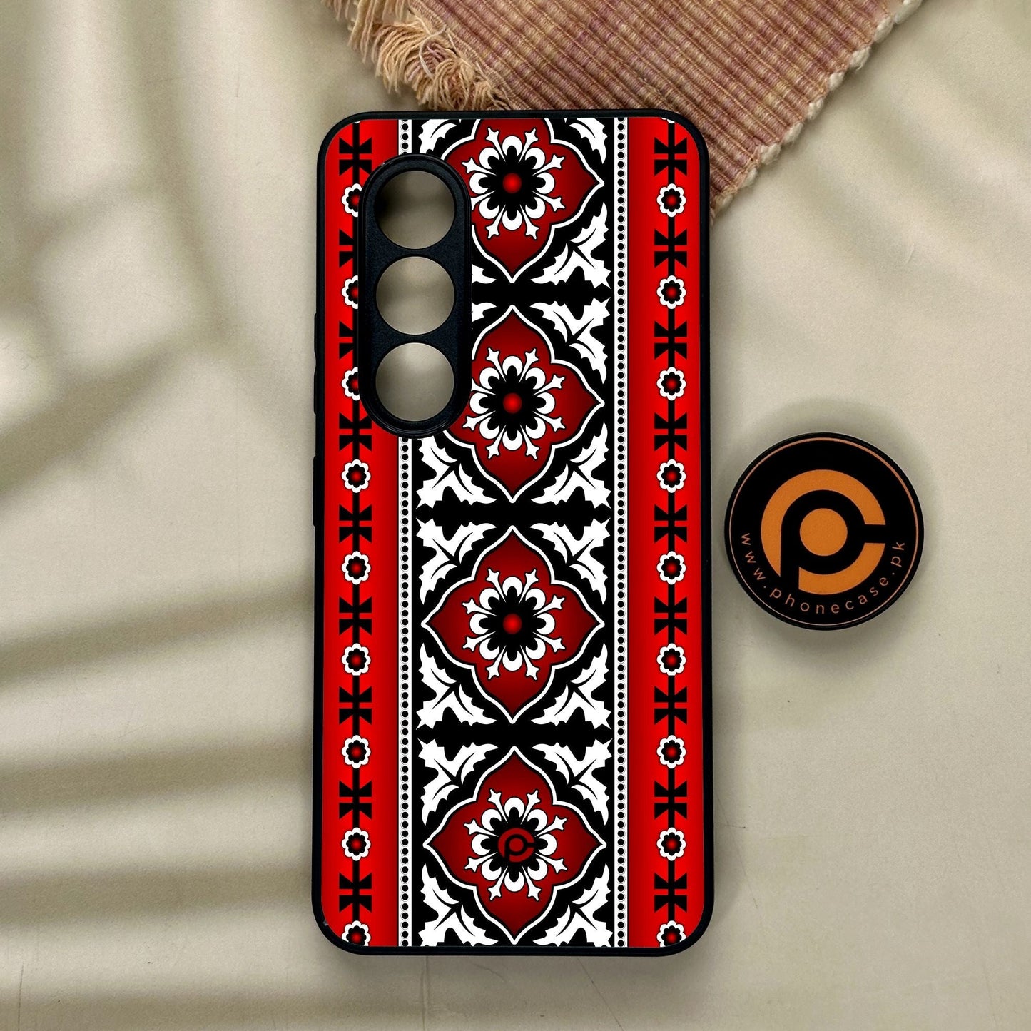 Itel S25 - Ajrak Design 1 - Premium Metal Printed Soft Bumper Shock Proof Case