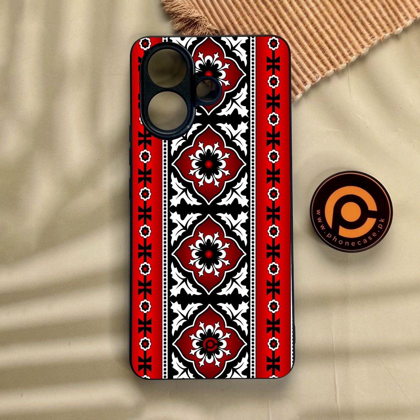 Vivo V60 Lite  - Ajrak Design 1 - Premium Metal Printed Soft Bumper Shock Proof Case