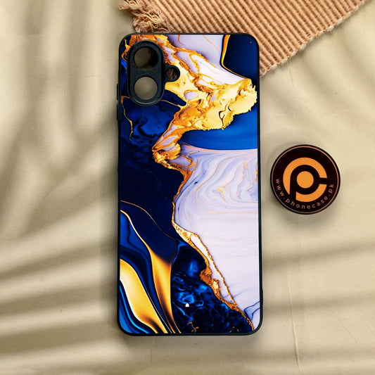 Samsung Galaxy A07 - Blue Golden Marble - Premium Metal Printed Soft Bumper Shock Proof Case