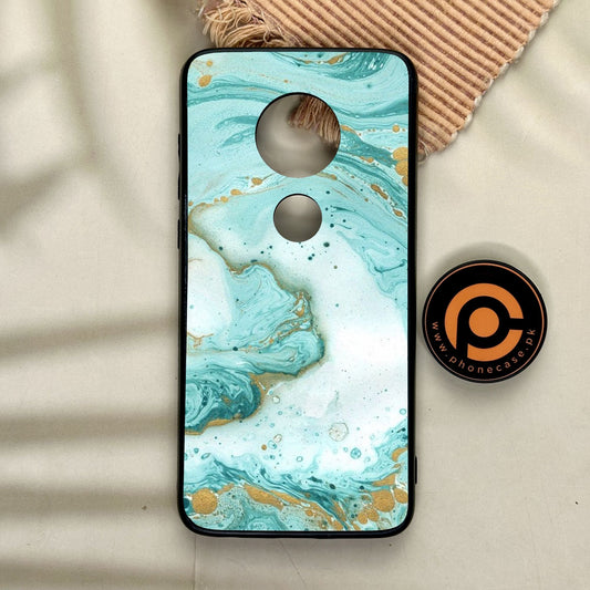 Motorola Moto G7 - Aqua Blue Marble Design - Premium Metal Printed Soft Bumper Shock Proof Case