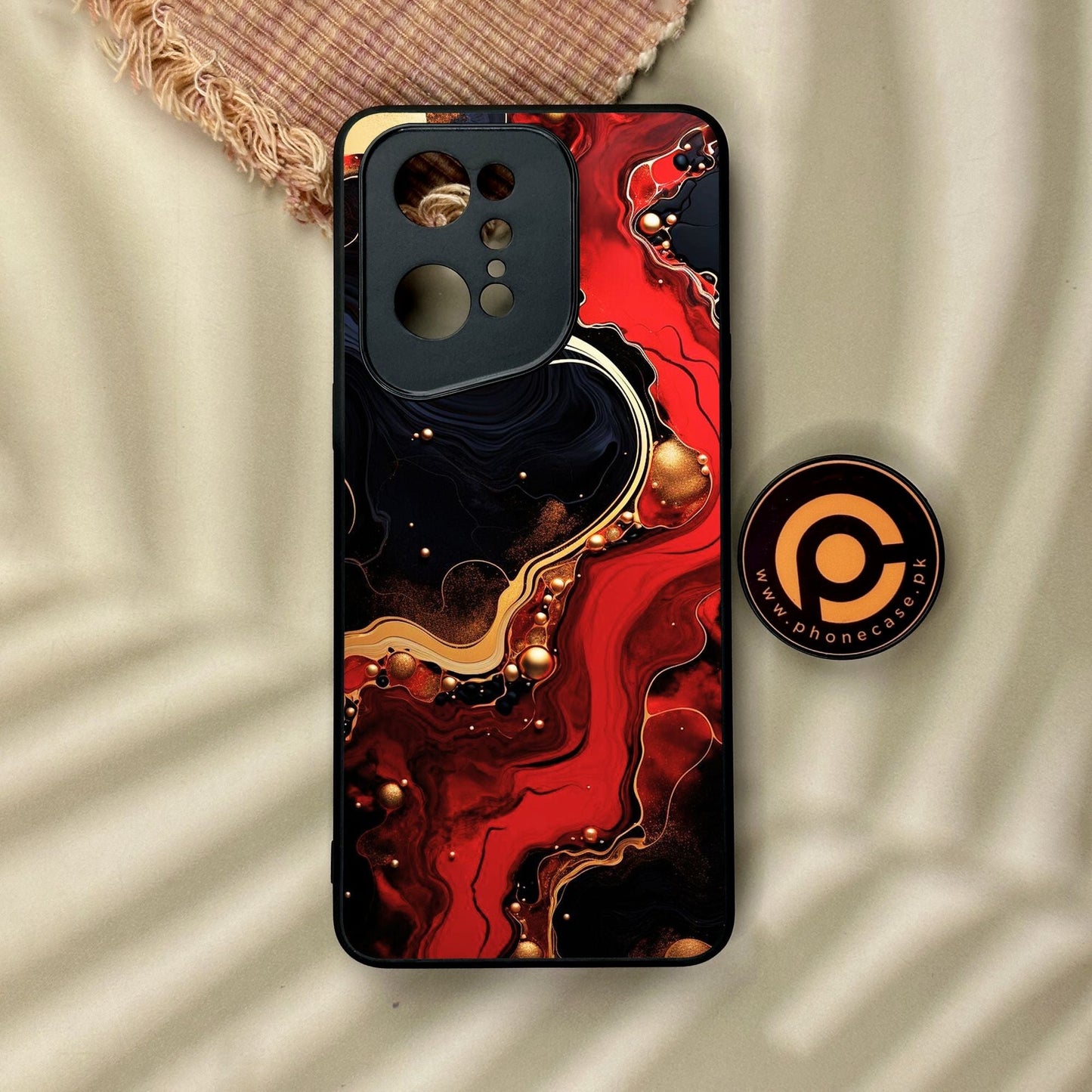 Oppo Find X5 Pro - Red Gold Marble - Premium Metal Printed Soft Bumper Shock Proof Case