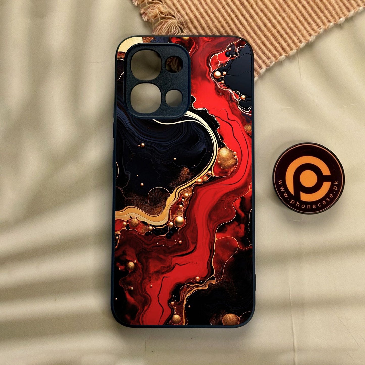 Oppo A6 Pro - Red Gold Marble - Premium Metal Printed Soft Bumper Shock Proof Case