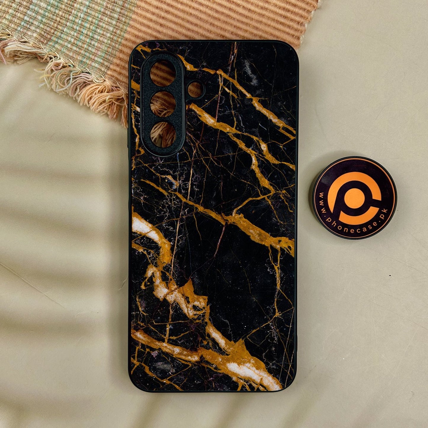 Samsung Galaxy A17 - Golden Black Marble - Premium Metal Printed Soft Bumper Shock Proof Case