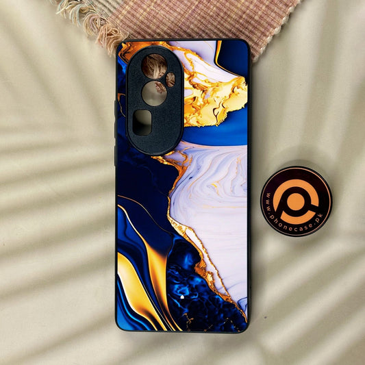 Oppo Reno 10 Pro Plus - Blue Golden Marble - Premium Metal Printed Soft Bumper Shock Proof Case