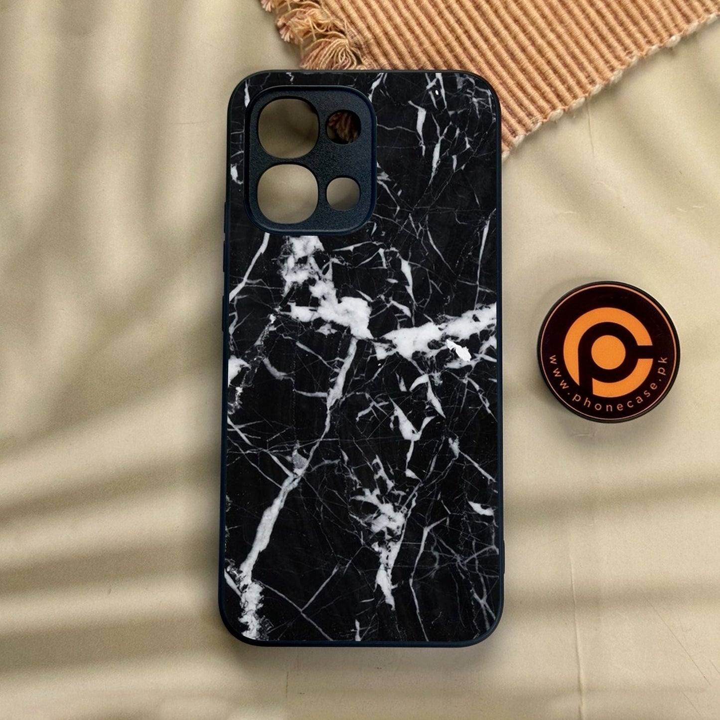 Oppo A6 Pro - Black Marble Design 6 - Premium Metal Printed Soft Bumper Shock Proof Case