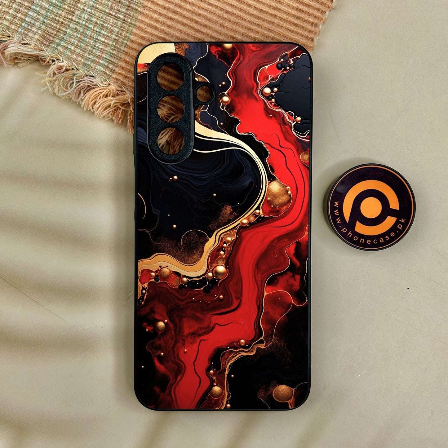 Samsung Galaxy A17 - Red Gold Marble - Premium Metal Printed Soft Bumper Shock Proof Case