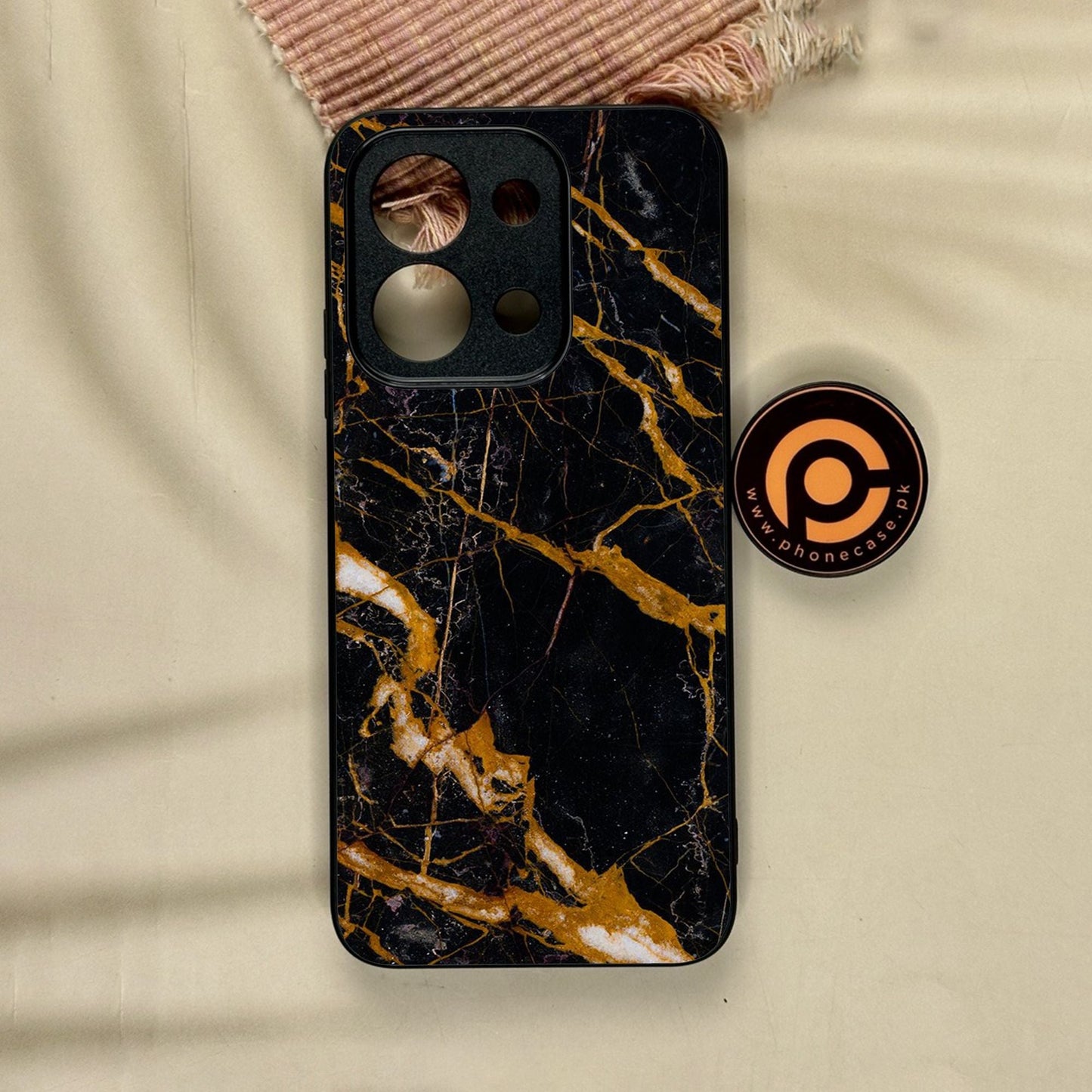 Xiaomi Redmi 15C - Golden Black Marble - Premium Metal Printed Soft Bumper Shock Proof Case