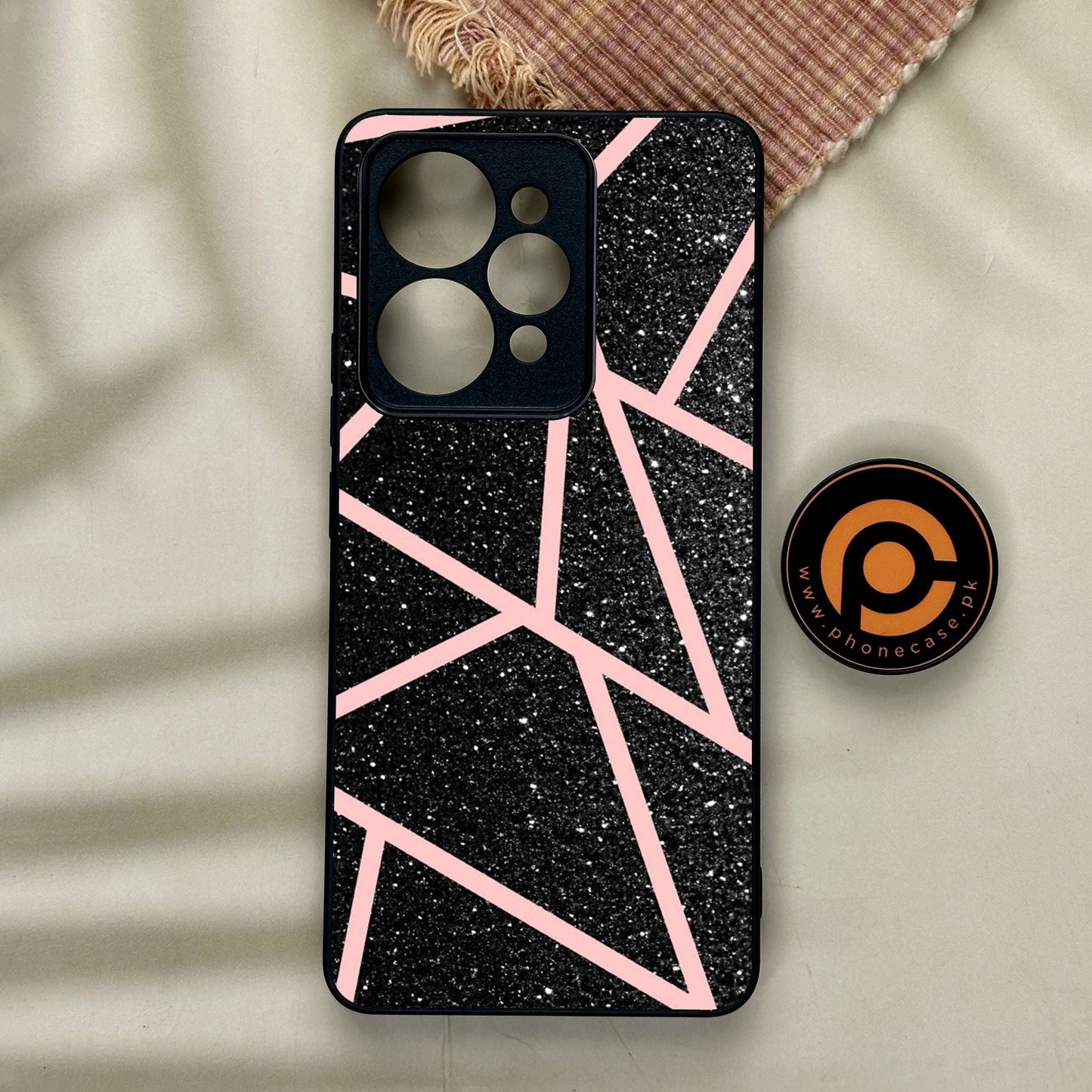 Realme 15 Pro - Black Sparkle Glitter With Rosegold - Premium Metal Printed Soft Bumper Shock Proof Case