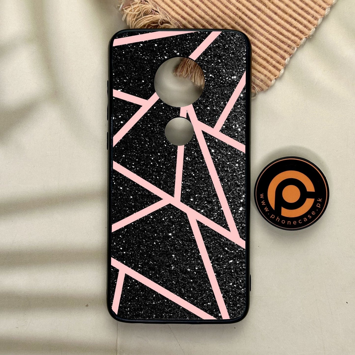 Motorola Moto G7 - Black Sparkle Glitter With Rosegold - Premium Metal Printed Soft Bumper Shock Proof Case