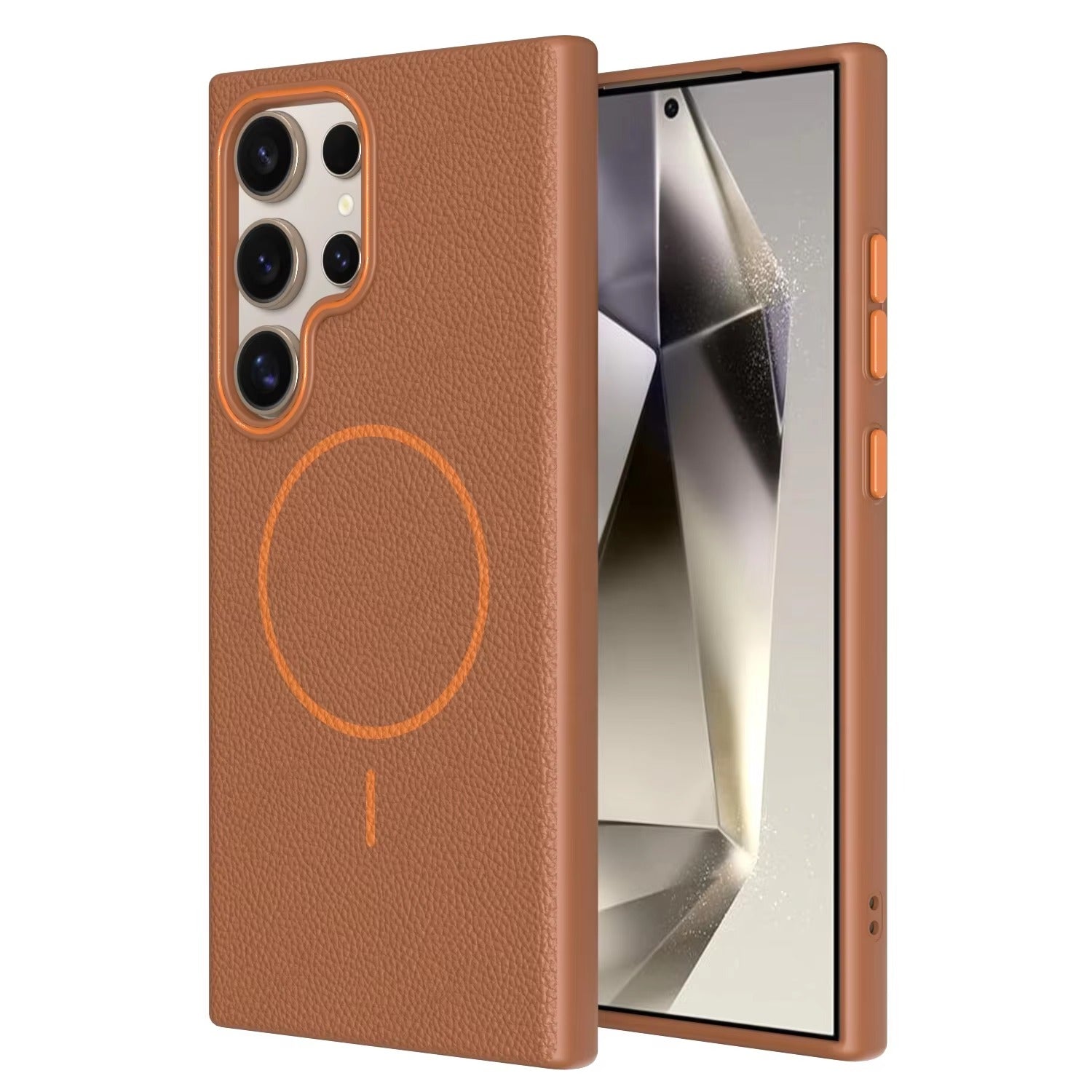 Samsung Galaxy S25 Ultra - Branded Leather Texture MagSafe Compatible Anti-Slip Soft Case