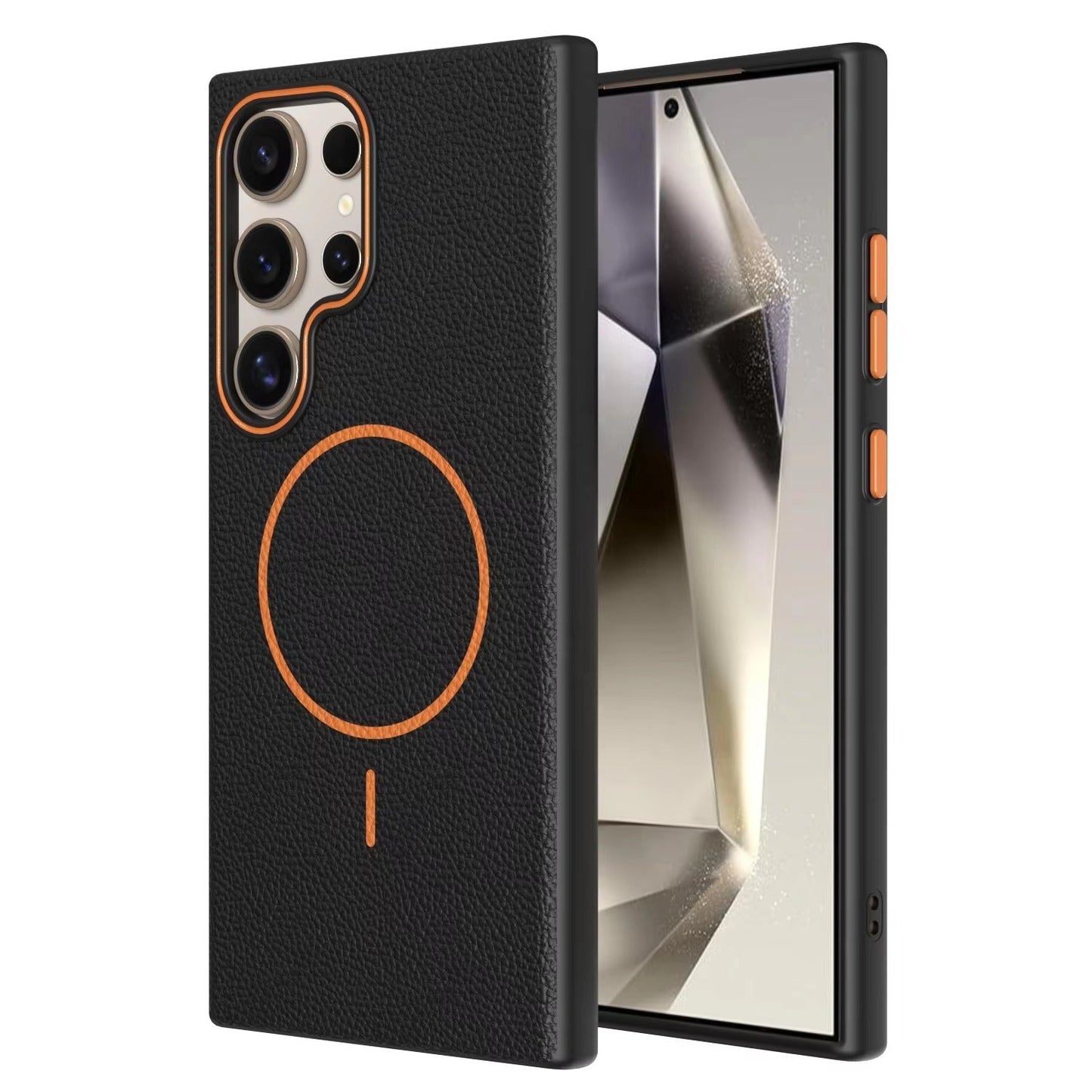 Samsung Galaxy S25 Ultra - Branded Leather Texture MagSafe Compatible Anti-Slip Soft Case