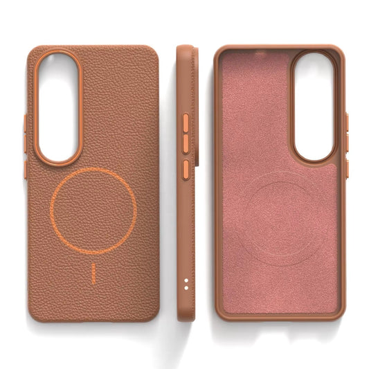 Vivo V50 Lite - Branded Leather Texture MagSafe Compatible Anti-Slip Soft Case